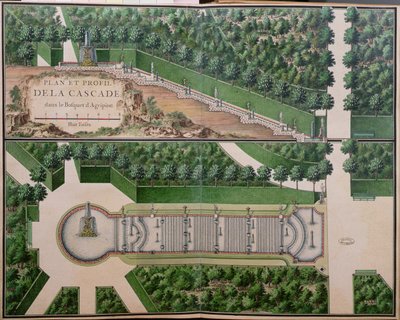 Az Agrippina ligetben lévő kaszkád terve, a Gardens at Marlyból, 18. század eleje (wc papíron) (lásd még: 163976) alkotó: French School