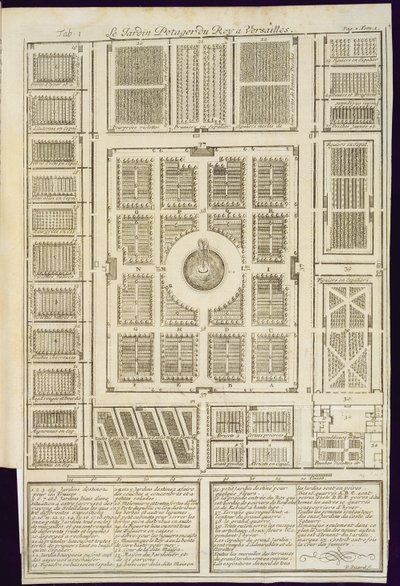 A Versailles-i királyok veteményeskertjének terve, a Le Parfait Jardinier-ből, ou Instruction pour les Jardins Fruitiers et Potager, Jean de la Quintinye, megjelent 1695 alkotó: French School