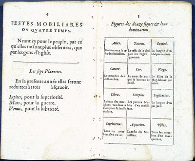 Bolygók és asztrológiai jelek humorosan kezelve – Jean Guerin „Almanach pour le temps passe” című könyvében alkotó: French School
