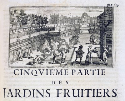 Gyümölcsfák ültetése a Le Parfait Jardinier-ből, vagy Instruction pour les Jardins Fruitiers et Potager, Jean de la Quintinye, megjelent 1695 alkotó: French School