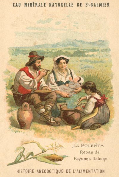 Polenta, olasz parasztok étele (chromolitho) alkotó: French School