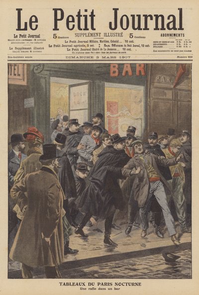 A rendőrség éjszaka razzia egy párizsi bárban (színes litó) alkotó: French School