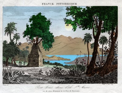 Port Louis Madagaszkáron. (metszet, kb. 1850) alkotó: French School