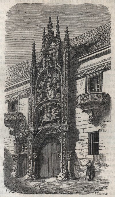 A nancyi hercegi palota (Lotaringiai hercegek palotája) ajtaja (1502-1512) - Victor Duruy (1811-1894) „Histoire de France” című metszete – 1882 alkotó: French School