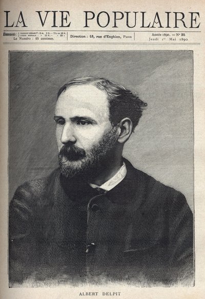 Albert Delpit (1849-1893) regény- és drámaíró portréja. Metszet „La vie populaire” alkotó: French School