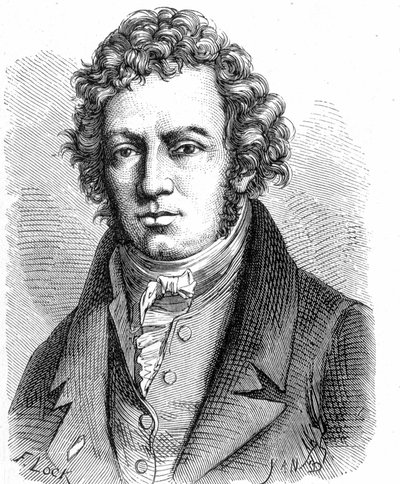 André Marie Ampère (1775 - 1836), francia fizikus portréja – az Album de la Science című kiadványban; jeles tudósok; Nagy felfedezések””” 1896. alkotó: French School