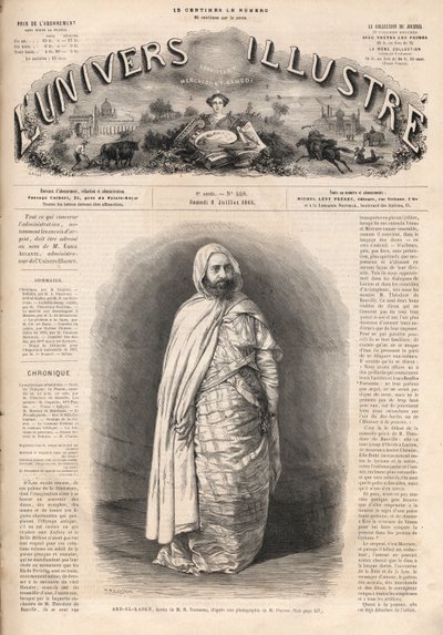 Ben Mahi Ed Din Abd El Kader (1808-1883), Mascara Amir katonai és vallási vezető portréja. alkotó: French School