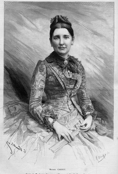 Cecile Carnot (született Dupont-White vagy Dupont White) (1841-1898), Sadi Carnot, a Francia Köztársaság elnökének feleségének portréja. Metszet a „” Le Monde Illustré”” 1678. számában, 1889. május 25. alkotó: French School