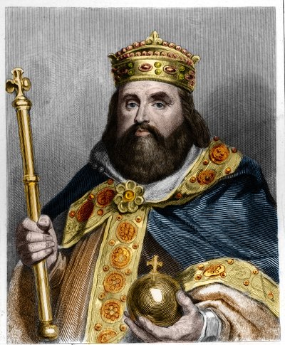 III. Károly 3. Gros (839-888), Nyugat császára (881-887) és Franciaország régense (884-887) portréja - Lavallee „Histoire des Francais”-jában, metszet, sd. alkotó: French School