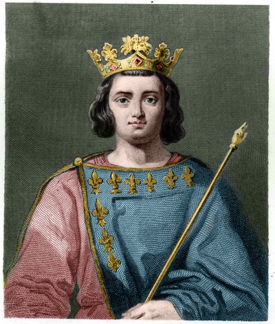IV. Bél Károly (1294 - 1328), francia király portréja – Lavallee „” Histoire des Francais” című könyvében, metszet, sd. alkotó: French School