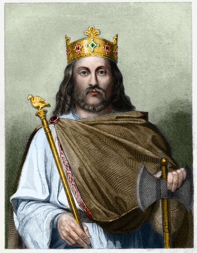 I. Chilperic (539 - 584), Neustria királyának portréja - Lavallee „Histoire des Français”-jában, metszet, sd. alkotó: French School