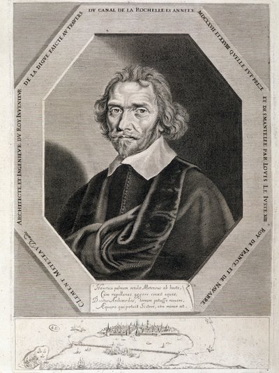 Clement Metezeau portréja, a király építésze és mérnöke, a de la Rochelle csatornán átvezető gát feltalálója, 1627-28 alkotó: French School
