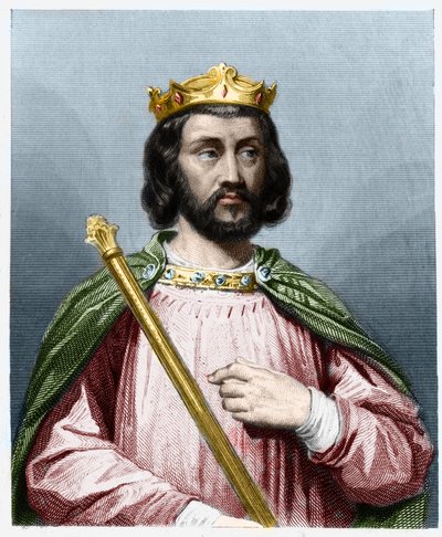 Clotaire (Clothaire) III (652 - 673), Neustria és Burgundia királyának portréja - Lavallee „” Histoire des Francais”-jában, metszet, sd. alkotó: French School