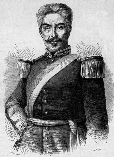 Don Miguel San Roman (1803-1863), Peru elnökének portréja. Metszet a „” Le Monde Illustré”” 320. számában, 1863. május 30. alkotó: French School