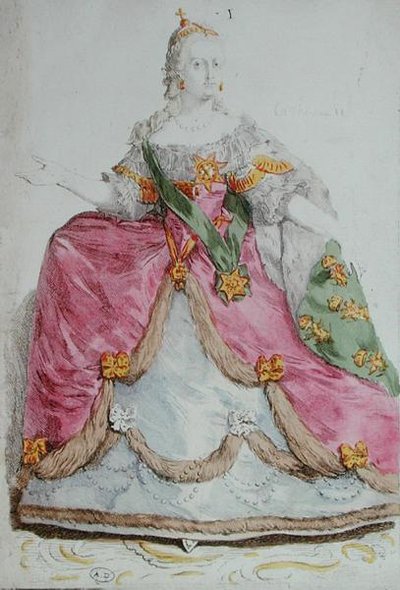 II. Katalin (1729-96) orosz cárnő portréja, 18. század vége (színes metszet) alkotó: French School