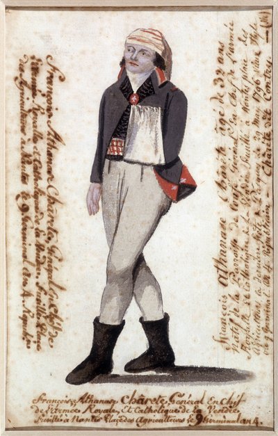 Francois Athanase (Francois-Athanase) portréja a Charette de la Contrie-ból (1763-1796), sálban kar, a Vendee királypárti vezetője - Musee Dobree, Nantes alkotó: French School