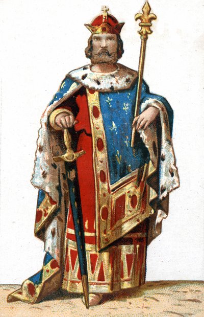 Hugues I. Capet (v. 941 - 996), Franciaország hercege, majd Franciaország királya portréja. A 19. század végének kromolitográfiája. alkotó: French School