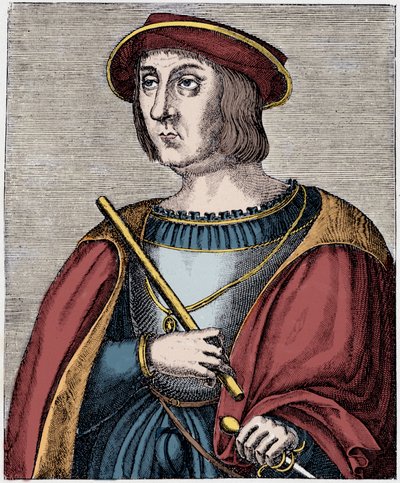Jacques II de Chabannes (La Palice) (1470-1525) portréja, Paul Lacroix, Georges Hurtrel „XII. Lajos és Anne de Bretagne” című metszete alkotó: French School