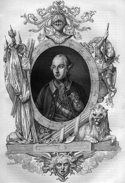 II. József (1741-1790), osztrák császár portréja, Maurice Lachatre „Histoire des Papes-King-Queen-and-Empereurs a travers les centuries” című metszete. alkotó: French School