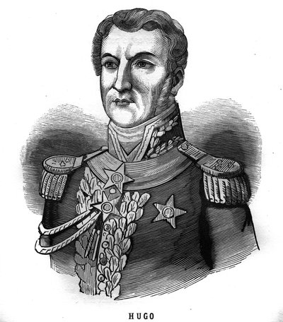 Joseph Leopolde Sigisbert Hugo (1773-1828), az Első Birodalom tábornokának, Victor Hugo apjának portréja. Metszet a „Les Illustrations De L