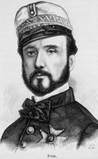 Juan Prim y Prats spanyol tábornok és politikus (1814-1870) portréja – Henri Martin „Franciaország története” című művében alkotó: French School