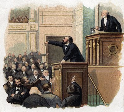 Leon Gambetta (1838 - 1882) portréja a galériában. Kromolitográfia (Chromo) a 20. század elejéről. alkotó: French School