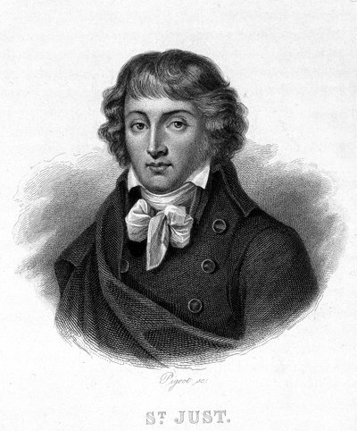 Louis Antoine Léon Saint portréja - Just (1767-1794) - Thiers „Revolution francaise” című könyvében. 19. század alkotó: French School