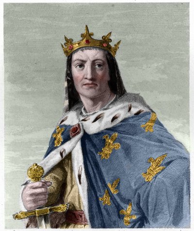 Lajos (1187 - 1226), francia király portréja – Lavallee „” Histoire des Francais” című könyvében, metszet, sd. alkotó: French School