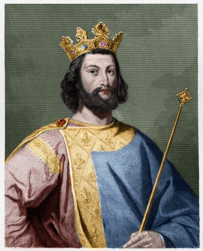 VII. Fiatal Lajos (1120 - 1180), francia király portréja - Lavallee „Histoire des Francais”-jában, metszet, sd. alkotó: French School