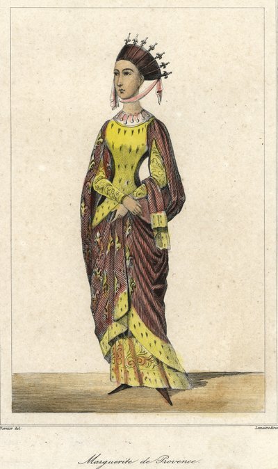 Marguerite de Provence (1221 - 1295), francia királynő, IX. Lajos felesége portréja. Metszet 19. század. alkotó: French School