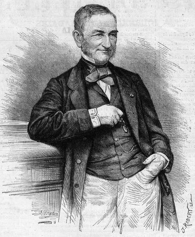 Moreau Chaslon (Moreau-Chaslon), a Compagnie Generale des Omnibus (CGO) igazgatótanácsának elnökének portréja. 19. század. Metszet a „” Le Monde Illustré”” 660. számban, 1869. december 4. alkotó: French School