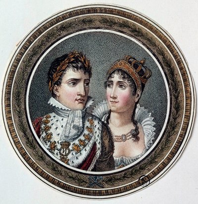 I. Napóleon (1769-1821) és Josephine de Beauharnais (1763-1814) portréja. Festmény cukorka fedelén. 19. század alkotó: French School
