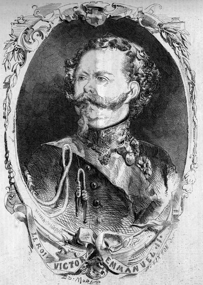 II. Viktor Emmanuel (Vittorio Emanuele) (Victor-Emmanuel) (1820-1878), Szardínia királyának és Olaszország leendő királyának portréja. Metszet az 1859. február 5-i „” Le Monde Illustré”” 95. sz. alkotó: French School