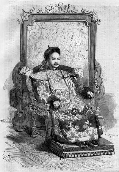 Xianfeng (1831-1861), a Qing-dinasztia kínai császárának portréja. Metszet a „” Le Monde Illustré”” 199. számában, február 2 alkotó: French School