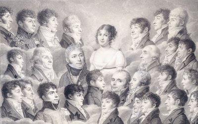 Egy fiatal hölgy portréja, tisztelőivel körülvéve, alkotó: French School