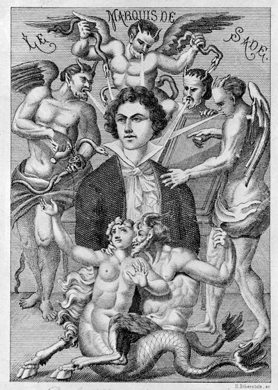 De Sade márki portréja, „Madame Gourdan levelezésének előlapja” alkotó: French School