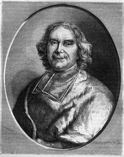 Andre Hercule de Fleury (1653-1743) bíboros, bíboros, XV. Lajos miniszterelnökének portréja. Metszet a „Pápák-királyok-királynők és császárok története az évszázadokon keresztül” című könyvébe, Maurice Lachatre alkotó: French School