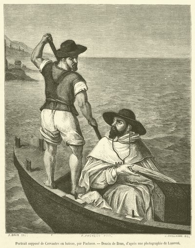 Cervantes állítólagos portréja csónakban (metszet) alkotó: French School