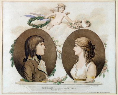 Napóleon Bonaparte (1769-1821) és Josephine de Beauharnais (1763-1814) 1796-ban házasodott portréi”” Anonymous akvarell 1800 körül. V 0,21x0,23 m Malmaison, musee du chateau alkotó: French School