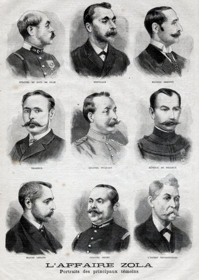 A Dreyfus Zola-ügy fő tanúinak portréi a Le Petit Journalban, február 27. alkotó: French School