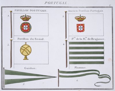 Portugál zászlók, egy francia zászlóskönyvből, 1819 körül alkotó: French School