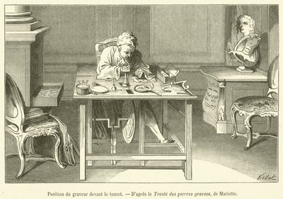 A gravírozó helyzete a tekercs előtt (gravírozás) alkotó: French School
