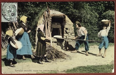 Kommunális sütőt ábrázoló képeslap, 1906 alkotó: French School