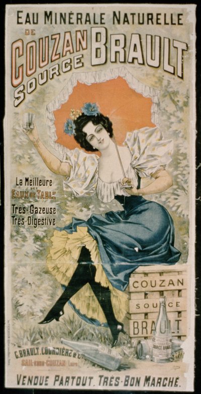 A Brault természetes ásványvizet a Couzantól reklámozó plakát alkotó: French School