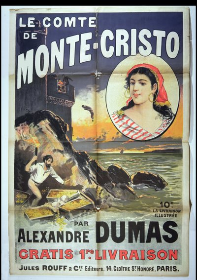 A Monte Cristo grófját reklámozó plakát, Alexandre Dumas Pere (1802-70) alkotó: French School