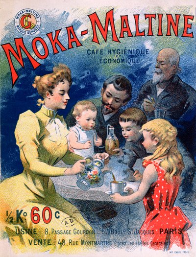 Moka-Málta kávét reklámozó plakát, 1900 körül alkotó: French School