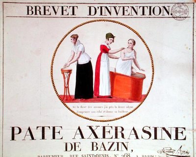„Pate Axerasine de Bazin” reklámplakát, 19. század eleje (színes metszet) alkotó: French School