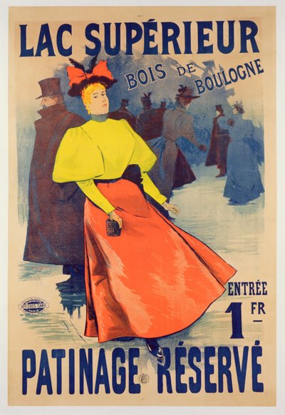 Korcsolyapályát hirdető plakát a Bois de Boulogne-i Lac superieur-en alkotó: French School