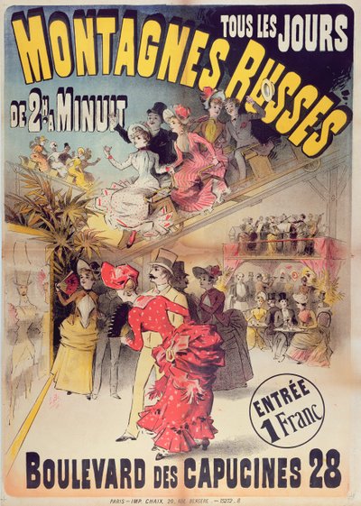 Plakát, amely a Montagnes Russes hullámvasutat hirdeti a Boulevard des Capucines-ban, Párizs, 1888 alkotó: French School