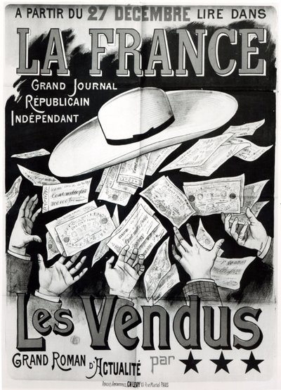 A Panama-üggyel foglalkozó Les Vendus című regényt reklámozó plakát c. 1892-95 alkotó: French School